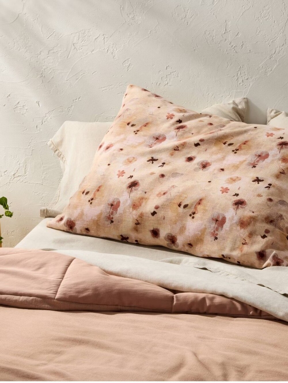 Casaluna King Euro Heavyweight Linen Blend Throw Decorative Pillow Pressed Flora